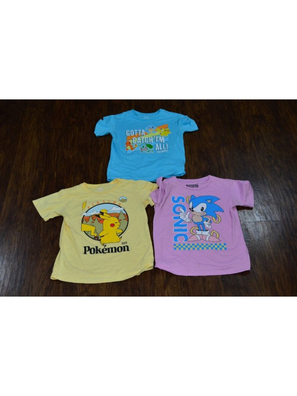 Girls Size M 7/8 T-shirt Lot Sonic Pokémon Pikachu Lot of 3 Soft Pastel Gamer